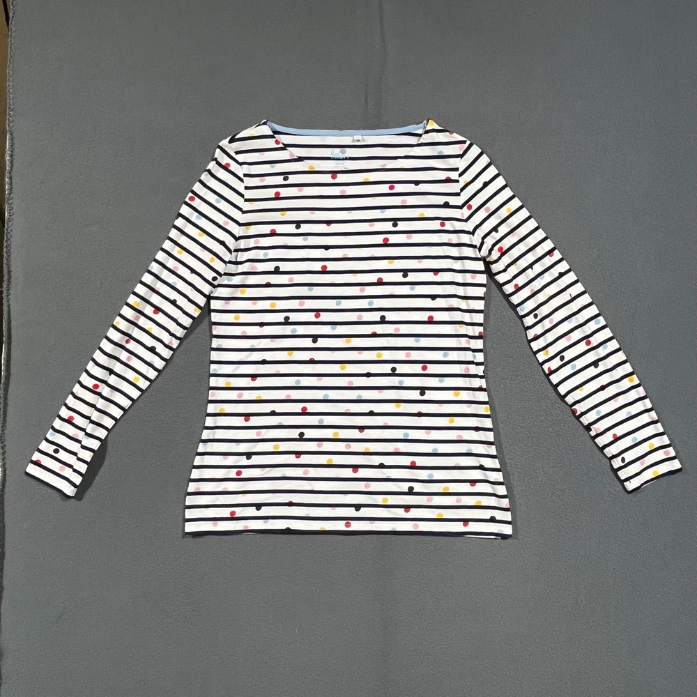Boden Long Sleeve Top Womens 8 White Navy Striped Polka Dot Cotton Nautical